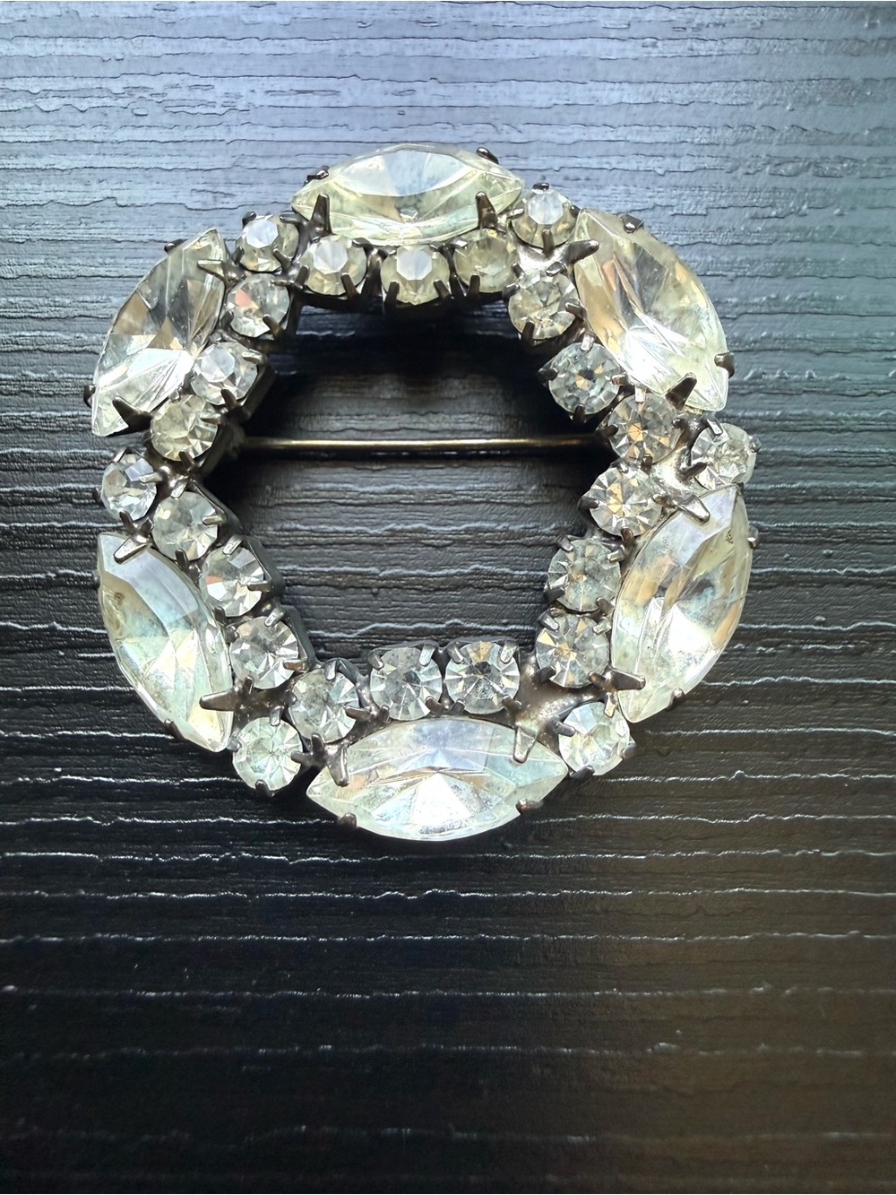 Sparkling Rhinestone Statement Brooch Pin Silver Tone Vintage Style